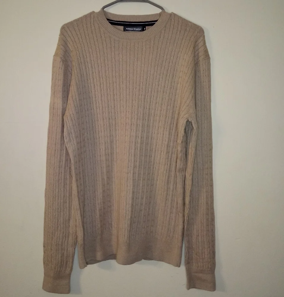 knitwear kingdom Khaki crewneck cable-knit long sleeve Sweater